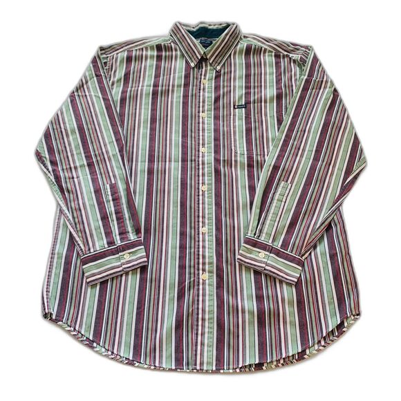 Vintage 90s y2k 2000s Chaps Ralph Lauren vertical striped Men's Button Up Shirt - Picture 1 of 12